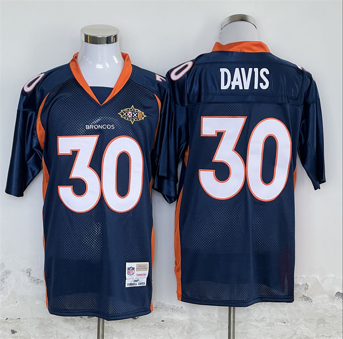Men's Denver Broncos #30 Terrell Davis Navy Throwback Football Stitched Jersey